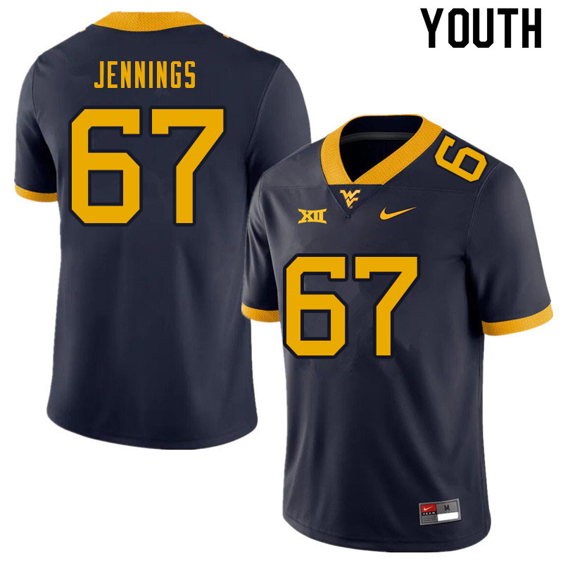 Youth #67 Chez Jennings West Virginia Mountaineers College Football Jerseys Sale-Navy